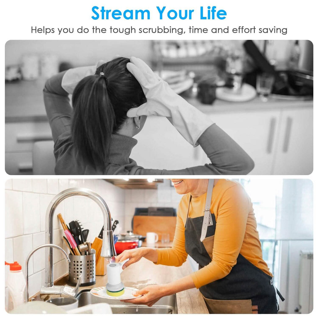 Electric Handheld Spin Scrubber Cordless Cleaning Brush with 2 Rotating Speeds